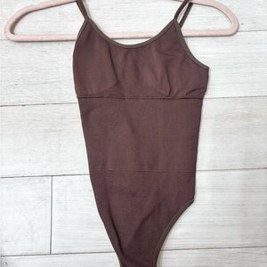 Brown One Piece Bodysuit with Spaghetti Straps and High Cut Leg